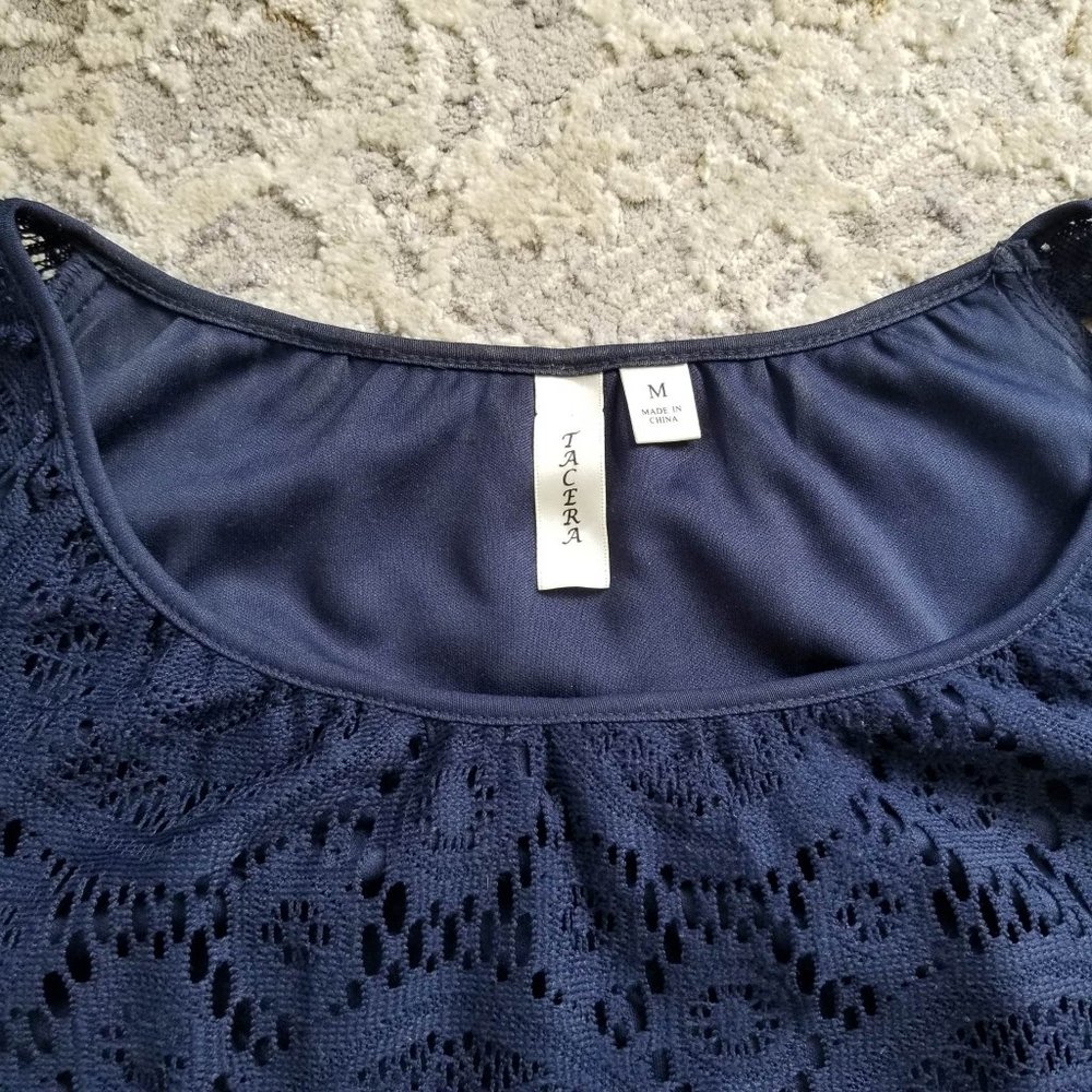 Dress. Navy Blue Medallion Lace. Tacera Brand. Size Medium. - Picture 10 of 11